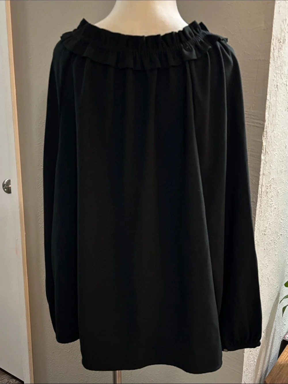 J. Crew Black Long-Sleeve Ruffle-Neck Blouse